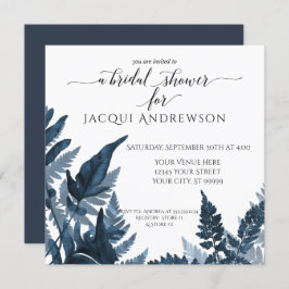Invitación Azure Blue Fern Foliage Botanage Bridal Shower