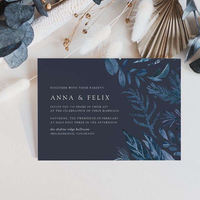 Invitación Azure de invierno | Boda Botánico Azul (Subido por el creador)