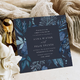 Invitación Azure de invierno | Boda del marco botánico de Blu