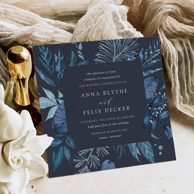 Invitación Azure de invierno | Boda del marco botánico de Blu (Subido por el creador)