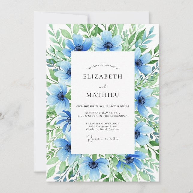 Invitación Azure Ethereal Floral Wedding (Anverso)