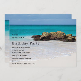 Invitación Azure Ocean Sandy Beach Photo Birthday