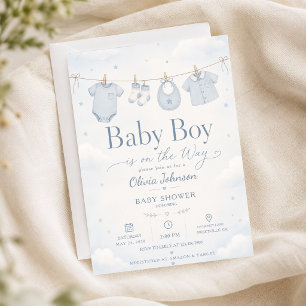 Invitación Azuul Acuarela Un Dulce Niño Baño Elegante