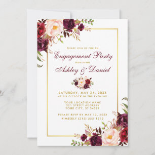 Invitación B a Boda de Burgundy Floral Gold