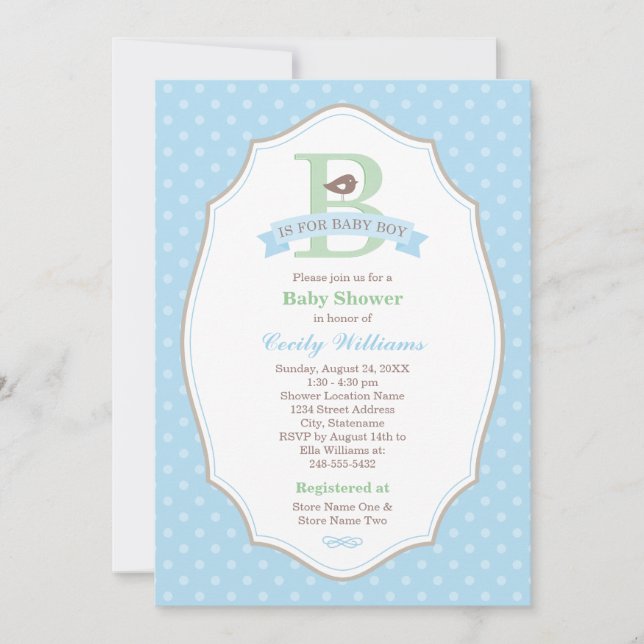 Invitación B es para Baby Blue Boy Baby Shower (Anverso)