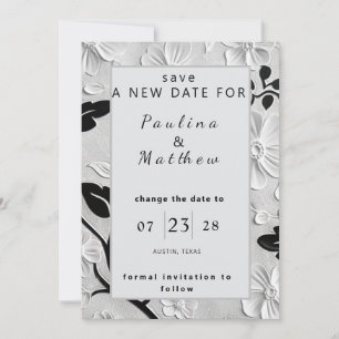 Invitación B & W Florals Cambiar la fecha del Boda