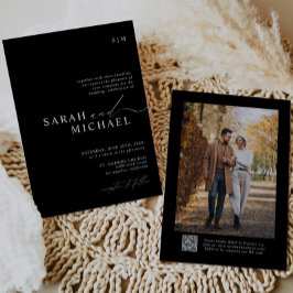 Invitación B&W Minimal Elegante Guión Moderno Boda de código 