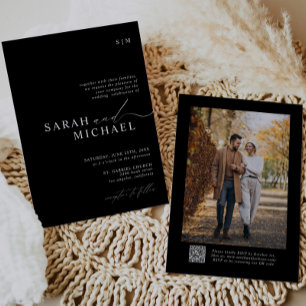 Invitación B&W Minimal Elegante Guión Moderno Boda de código 