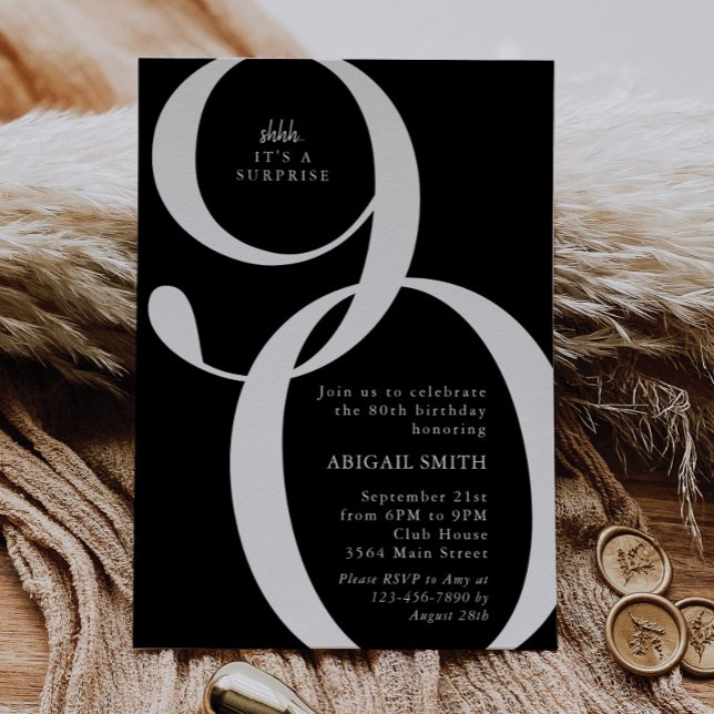 Invitación B & W Shh It's a Surprise 90th Birthday Party (Subido por el creador)