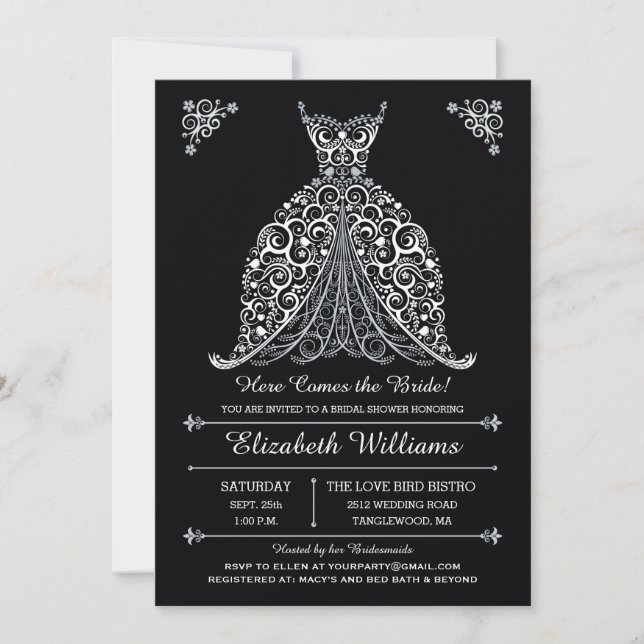 Invitación ¡B y W aquí viene la novia! Ducha nupcial (Anverso)