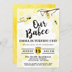 Invitación Ba-Bee Honeycomb Bumble Bee Primer cumpleaños