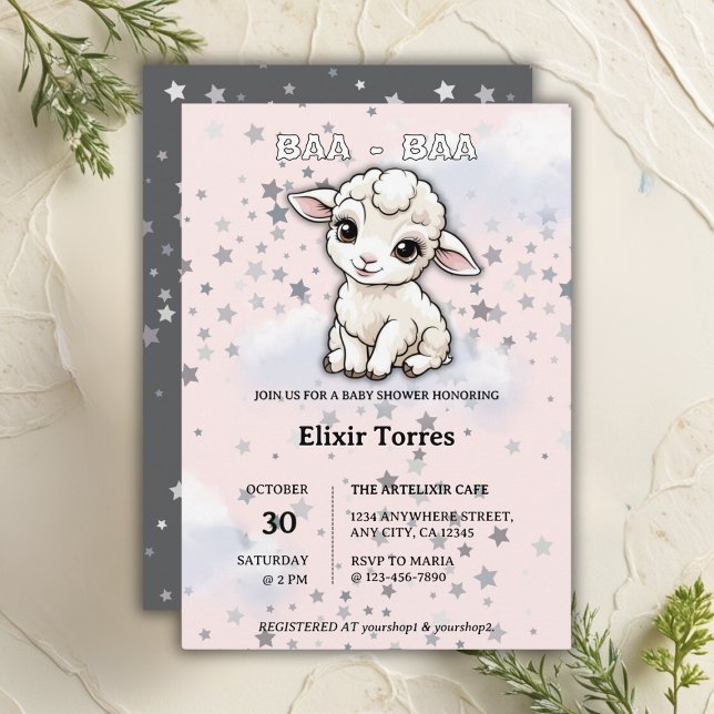 Invitación Baa-baa A Little Lamb Stars Baby Shower (Subido por el creador)