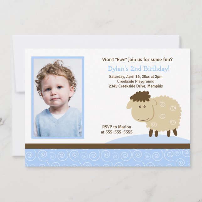 Invitación Baa Baa Sheep Blue *FOTO* Cumpleaños 5x7 (Anverso)