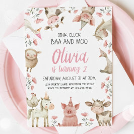 Invitación Baa Oink Moo Cumplo Dos Invitación, Niña de la Gra