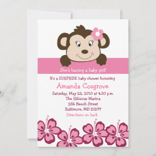 Invitación BABE CHICA Mono Hibiscus Flor 5x7 Baby Shower