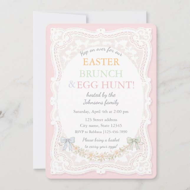 Invitación Babero para bebé con estampado floral de conejito  (Anverso)