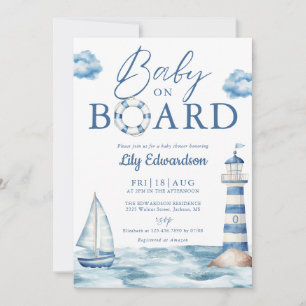 Invitación Baby a bordo azul fiesta de bebé náutica