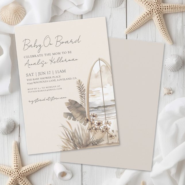 Invitación Baby a Bordo Verano Boho Fiesta de Bebé en la Play (Baby On Board Summer Boho Beach Baby Shower Invitation)