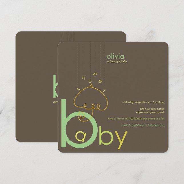 Invitación Baby a en B Belly Green Whimsical Moda Baby Shower (Anverso / Reverso)