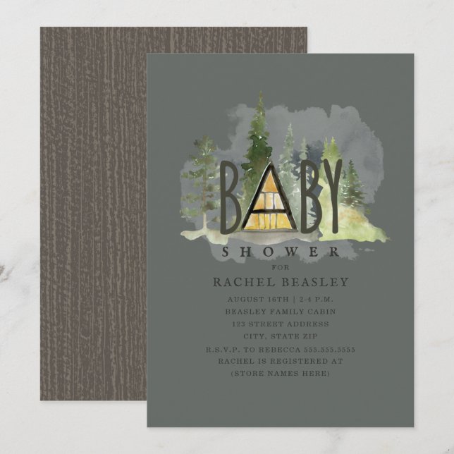 Invitación Baby A Frame Woodland Cabin Dark Baby Shower (Anverso / Reverso)