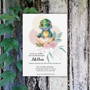 Invitación Baby Alligator Hatching Floral Baby Shower