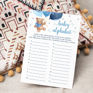 Invitación Baby Alphabet ABC Game Baby Shower Teddy Bear Card