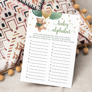 Invitación Baby Alphabet ABC Game Baby Shower Teddy Bear Card