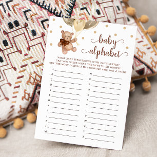 Invitación Baby Alphabet ABC Game Baby Shower Teddy Bear Card
