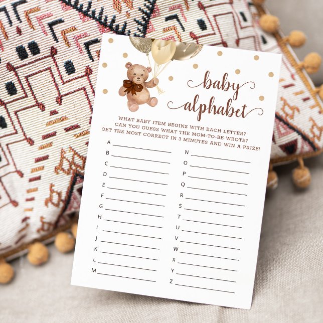 Invitación Baby Alphabet ABC Game Baby Shower Teddy Bear Card (Subido por el creador)