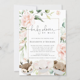 Invitación Baby Animal Rubor Flores Baby Shower Por Correo
