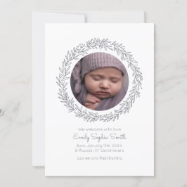 Invitación Baby Announcement Photo Card Wreath mod