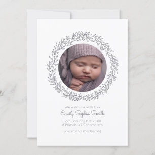 Invitación Baby Announcement Photo Card Wreath mod
