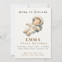 Invitación Baby Astronaut First Birthday Flat Invitation Card
