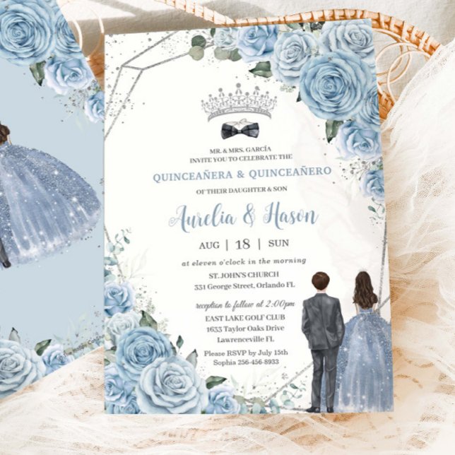 Invitación Baby Baby Blue Floral Twins Boy Girl Quinceañera (Subido por el creador)