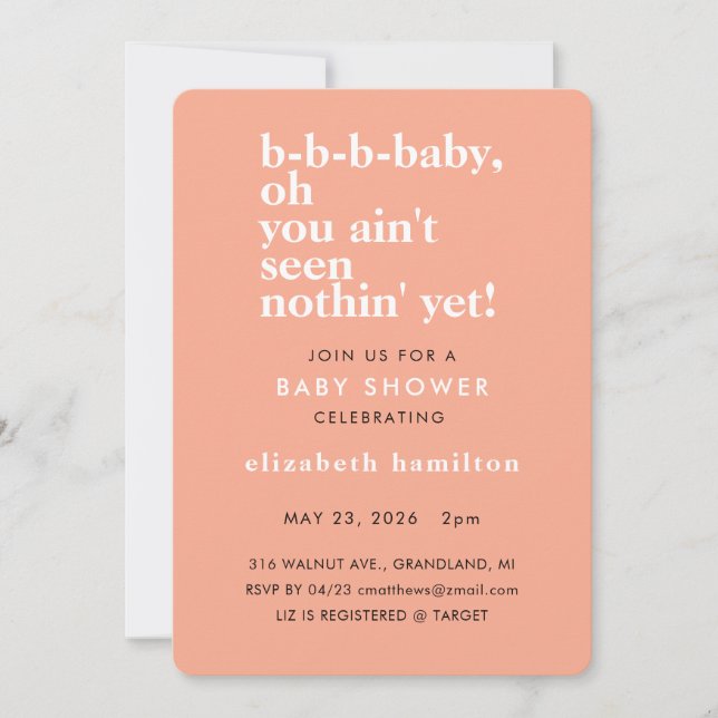 Invitación Baby Baby Bold Text Baby Shower Invitation (Anverso)