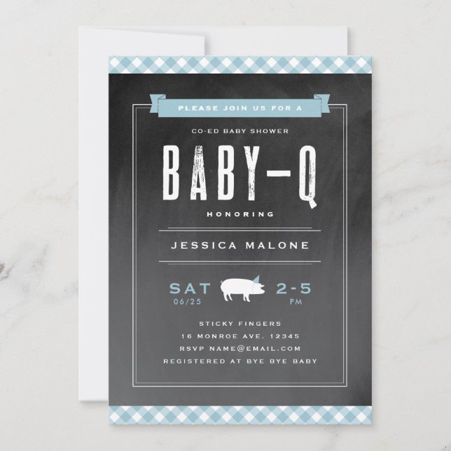 Invitación Baby BBQ Gingham ducha de bebé mixta (Anverso)