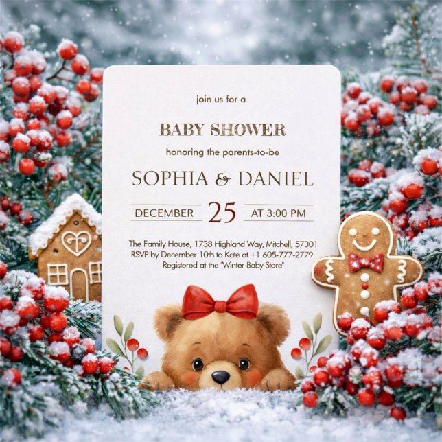 Invitación Baby Bear And Rowan Berries Baby Shower Invitation (Baby Bear And Rowan Berries Baby Shower Invitation)
