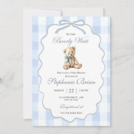 Invitación Baby Bear Baby Shower Invitation Editable Pale Blu