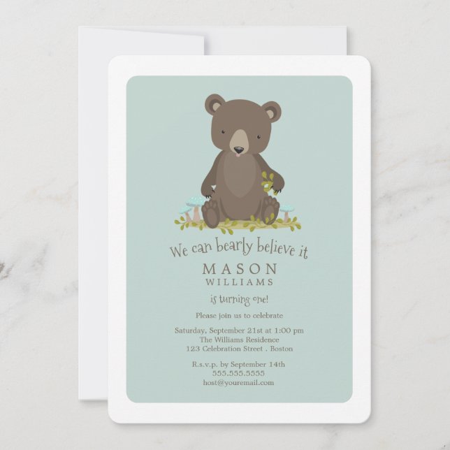 Invitación Baby Bear Cub Animal Tema Fiesta de Cumpleaños (Anverso)
