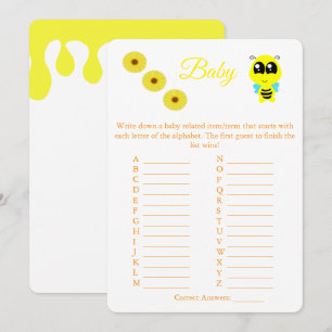 Invitación Baby Bee Baby Shower Game Card Flyer de ABC