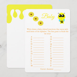 Invitación Baby Bee | Baby Shower Game Card Flyer de ABC