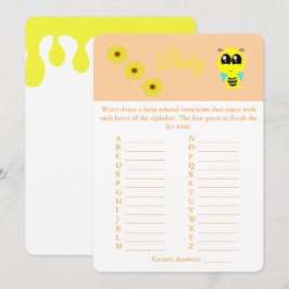 Invitación Baby Bee | Baby Shower Game Card Flyer de ABC