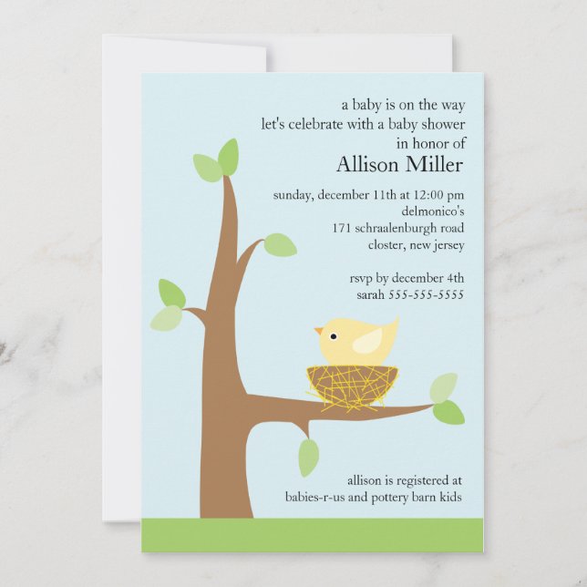 Invitación Baby Bird Nest Baby Baby Shower (Anverso)