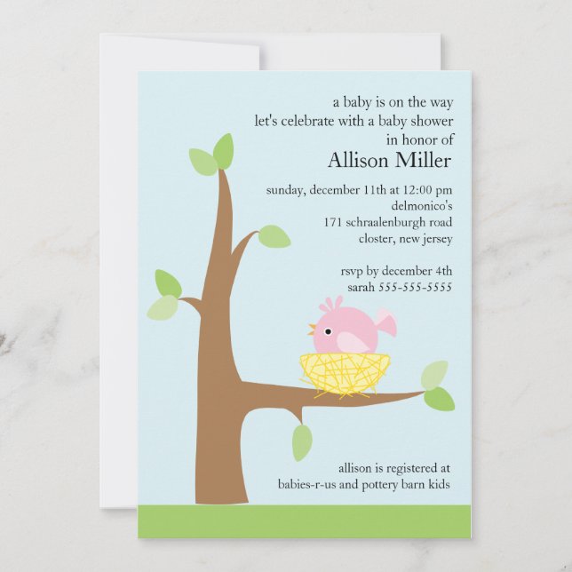 Invitación Baby Bird Nest Baby Baby Shower (Anverso)