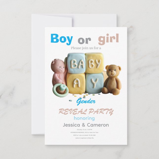 Invitación Baby Blocks Gender Reveal (Anverso)