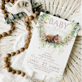 Invitación Baby Bloom Floral Woodland Bear Girl Shower