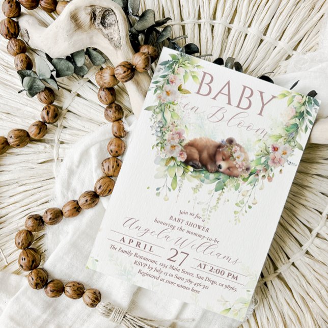 Invitación Baby Bloom Floral Woodland Bear Girl Shower (Subido por el creador)