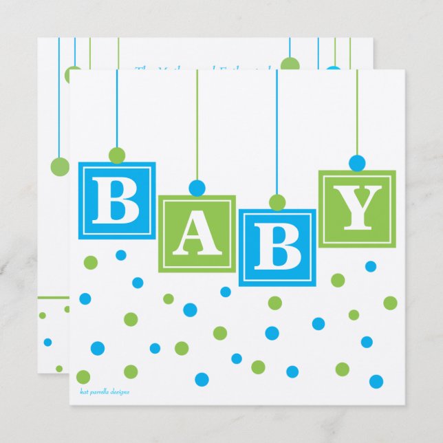 Invitación BABY bloquea a Blue Green Boy Baby Shower-PERSONAL (Anverso / Reverso)