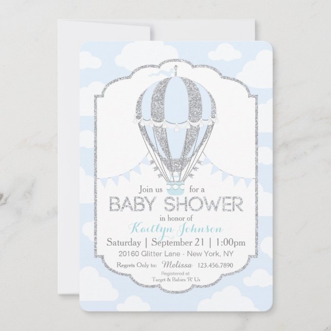 Invitación Baby Blue Air Balloon Boy Baby Shower (Anverso)