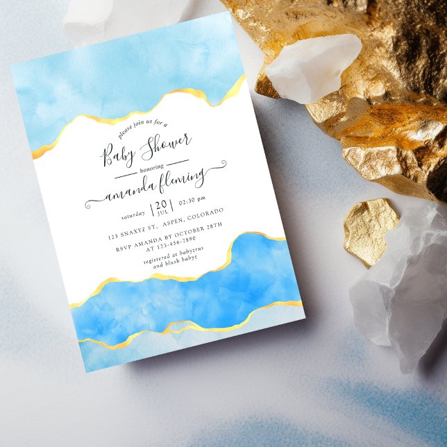Invitación Baby Blue and Gold Agboy Baby Shower (Subido por el creador)